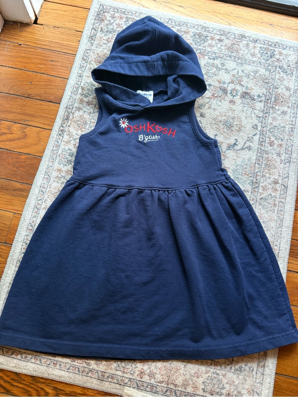 Vintage OshKosh B'gosh Navy Hooded Sleeveless Dress for Girls 4T